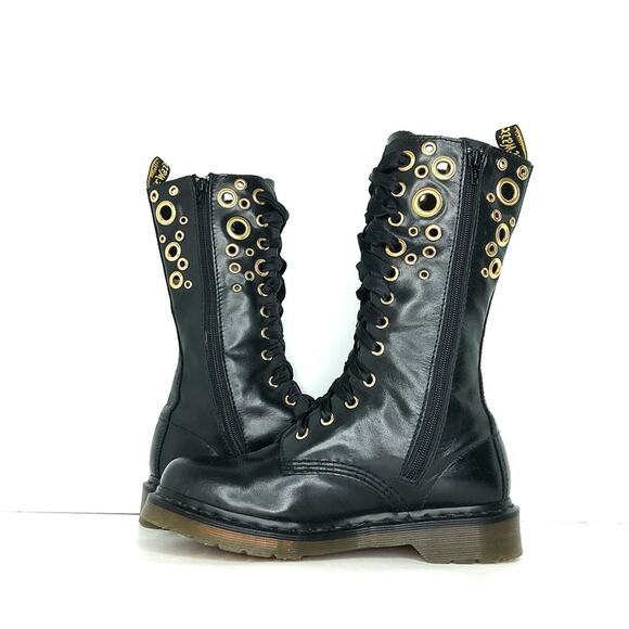 Dr. Martens Black Combat Boots with Gold Accents - Picture 6 of 11